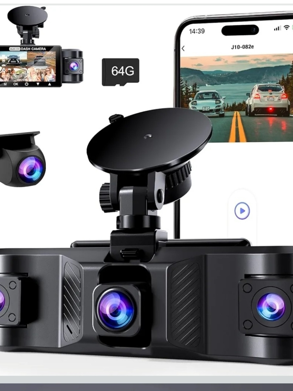 4 Channel 2.5K Dash Cam Front Rear Side WiFi Night Vision 64GB SD
